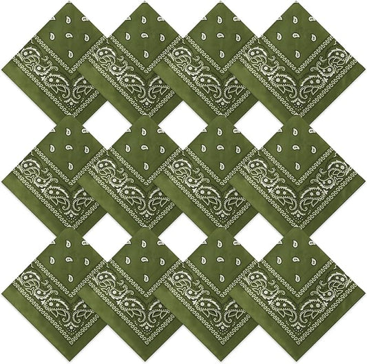 Suhine 12 Pcs Bandanas Bulk 22 x 22 Inch Paisley Headband Cowboy Handkerchief Christmas Thanksgiving Gift for Women Men