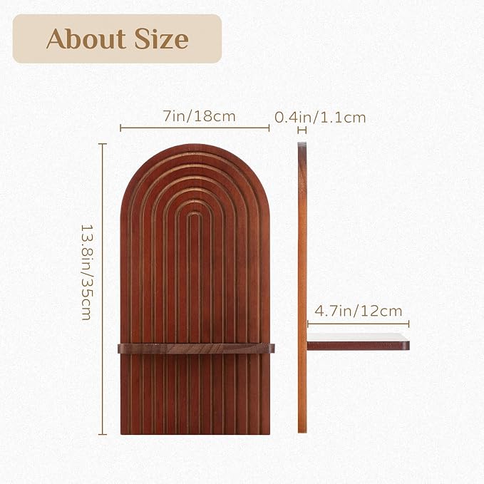 Mid Century Modern Walnut Wall Candle Holder Set of 2 | 3D Arch Candle Sconces, MCM Decor, Wooden Minimalist Shelf, for Plants or Pillars, for Living Room Fireplace