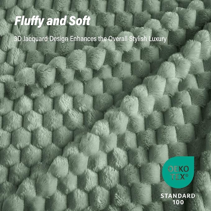 Bnuitland Sage Green Flannel Throw Large Blanket (Queen Size 90X90 inches), 300 GSM Fleece Cozy Warm Soft Home Decor Lightweight Bed Blanket for Adults,Suitable for All Seasons.