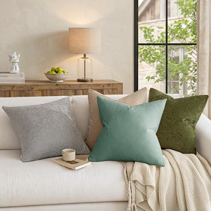 a moment Pack of 2 Decorative Chenille Throw Pillow Covers with Twill Cushion Covers for Sofa Living Room Couch Bed 24x24 Inch Teal