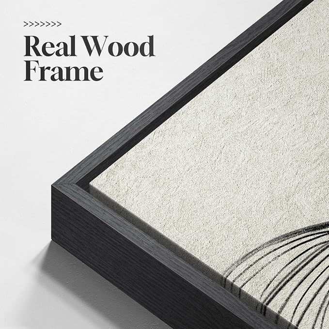 Framed Black and Beige Abstract Wall Art, 3 Piece Modern Canvas Prints Paintings Artwork for Walls, Minimalist Abstract Line Pictures for Living Room Dining Room Bedroom Office Wall Decor 16x24 In