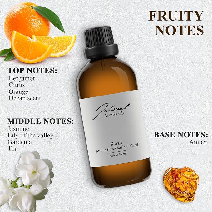 JCLOUD Karth Essential Oil for Air Machine | Hotel Scent - Pure Aromatherapy Diffuser Oil With Bergamot, Orange and Amber, Home Luxury & Hotel Scents for Essential Oil Diffusers - 100mL