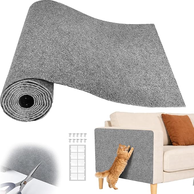 Cat Scratch Couch Furniture Protector Pad from Cat Claws, Grey, 39.3x15.8In | Heavy-Duty Cat Scratch Deterrent for Furniture, DIY Climbing Cat Scratcher for Sofa Corners, Walls, Doors-with 10 Pins