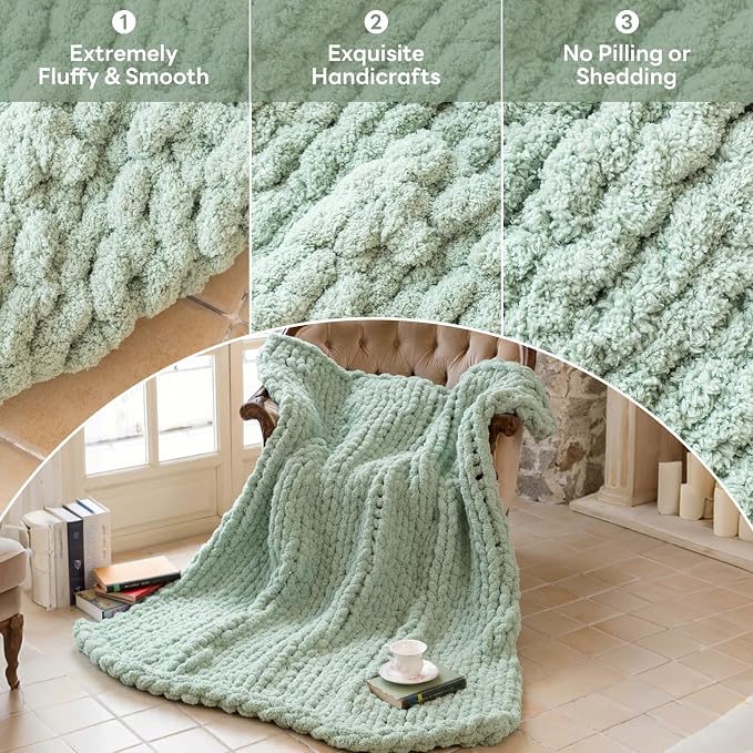 Chunky Knit Blanket - Luxury Soft Cozy 60 * 80 Throw Blanket,100% Woven Blanket Rope Knot Throw Blanket for Couch, Sofa, Home Decor, Gift - Machine Washable (Sage Green, 60 * 80)