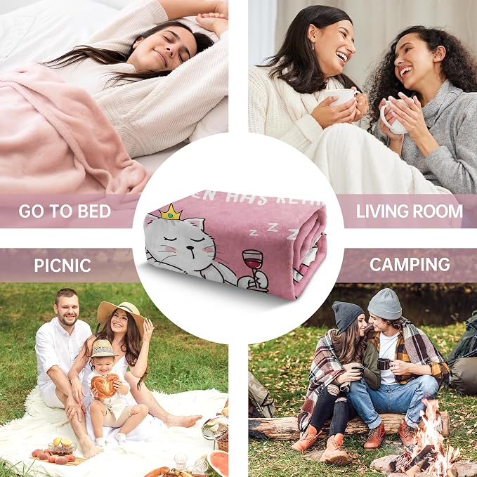 Retirement Gift for Woman, Funny Retirement Blanket, 2026 Retired Gifts | for Women, Friends, Coworker, Nurse, Teacher, Happy Retirement Gifts Ideas, Retired Queen Cat Pink Blanket(50 * 60)