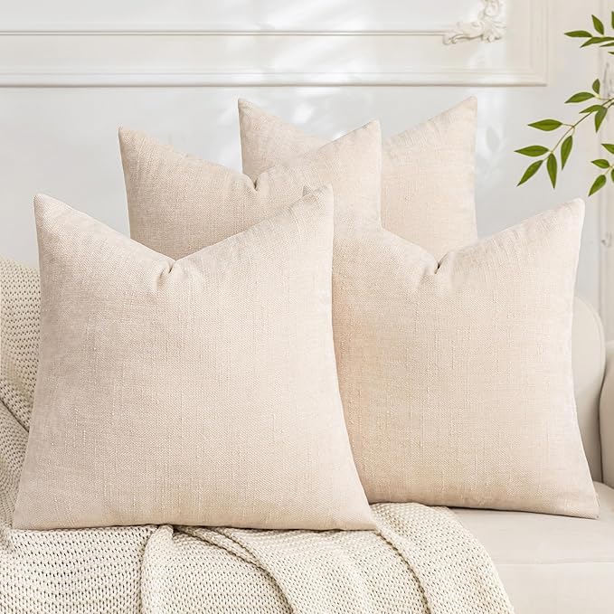 Set of 4 Soft Textured Decorative Throw Pillow Covers 18x18 Inch Cozy Farmhouse Cushion Cover Square Accent Pillow Cases for Bed Couch Sofa Living Room, Light Beige