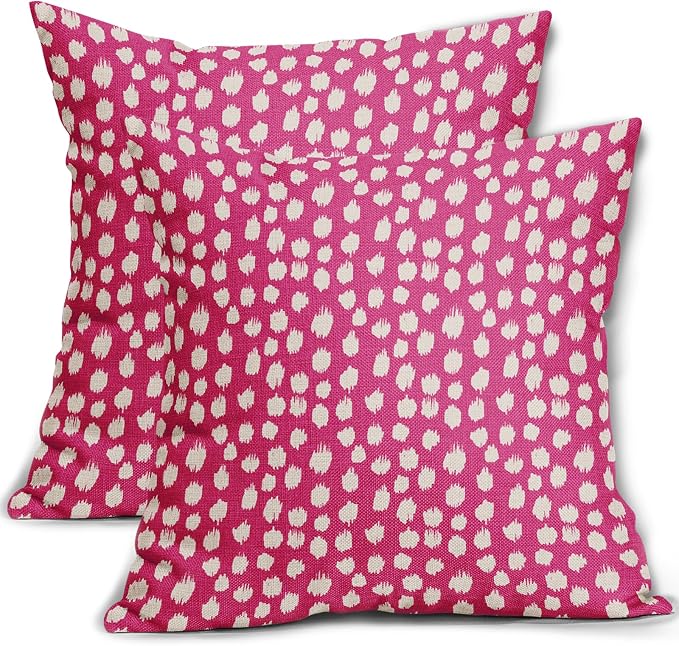 Sweetshow Hot Pink Cream Dots Pillow Covers 18x18 Set of 2 Boho Design Polka Dot Throw Pillows Modern Trendy Print Outdoor Decorative Pillowcase Square Linen Cushion Cases Decor for Sofa Couch Bed