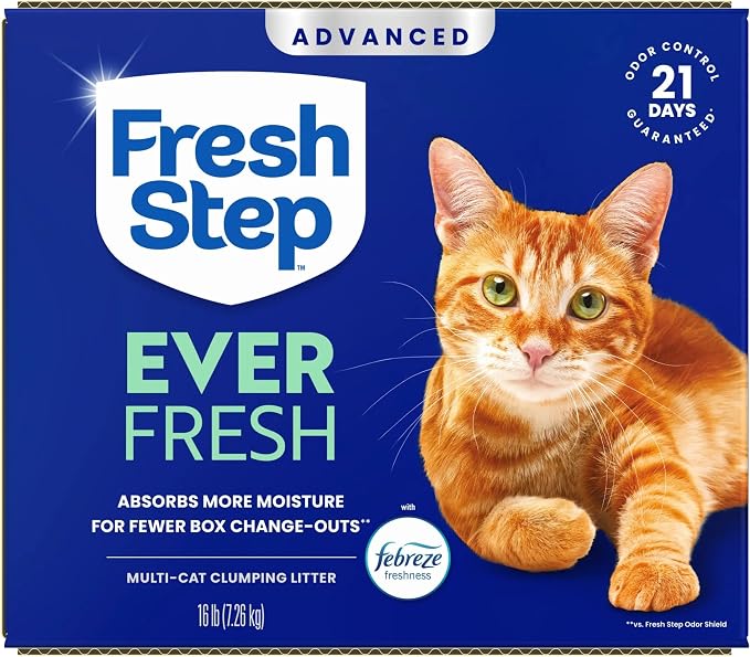 Fresh Step Advanced Ever Fresh Multi Cat Clumping Cat Litter, 16 lb., 2 Pk | Ultra Absorbent to Last Longer, Scented with Febreze Freshness, Lowest Dust Formula, Compatible with Most Auto Litter Boxes