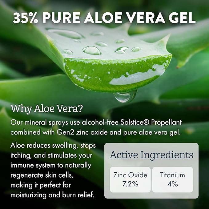 Aloe Up Continuous Mineral Sunscreen Spray SPF 30 - Alcohol-Free Broad Spectrum UVA/UVB Sunscreen Protector for Face and Body - With Gen2 Zinc Oxide and Aloe Vera - Dries Clear - Reef Safe - 4.5 Oz