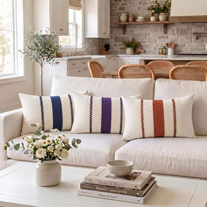 Fancy Homi Set of 1 Boho Burnt Orange Long Lumbar Decorative Throw Pillow Cover 16x24 Inch for Couch Bed Sofa Chair, Modern Organic Farmhouse Home Decor, Soft Cotton Cute Accent Rectangle Cushion Case