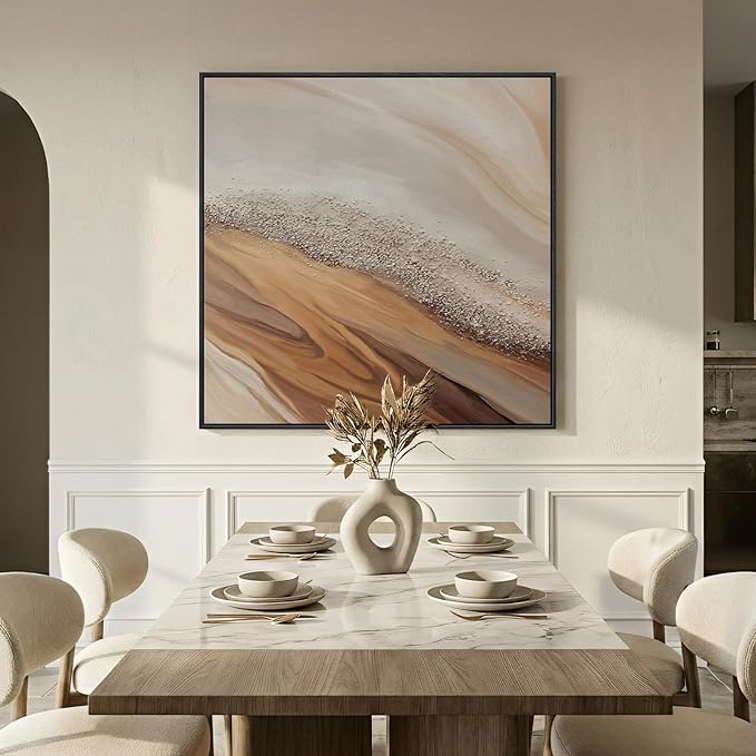 Extra Large Framed Beige Abstract Canvas Wall Art for Living Room, 40x40 In | Oversized, Canvas prints, Abstract pictures, Beige, Square paintings, Earth tone, Living room, Dining room hallway wall decor