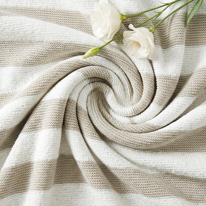 Soft Throw Blanket for Couch-Cozy Reversible Knitted Blankets | Lightweight Warm Fluffy Decor for Women, Mom, Her & Girls, Sofa, Chair, Bed, 50x60in, Feather Yarn Khaki