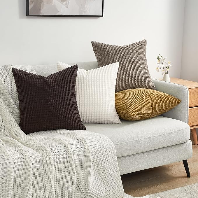Topfinel 4 Packs Rust Boho Decorative Throw Pillow Covers 16x16 Inch for Living Room Couch Bed, Western Rustic Modern Home Decor, Soft Corduroy Small Bulge Accent Square Cushion Case 40x40 cm