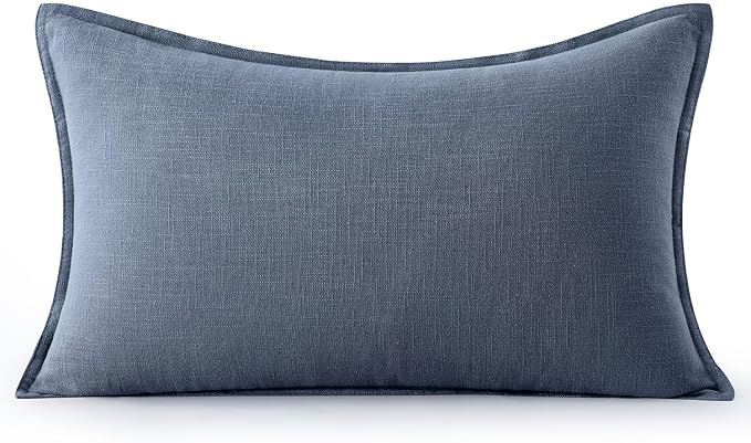 MIULEE Decorative Linen Lumbar Pillow Cover 12x20 Inch Blue Ashes | Boho Farmhouse Couch Long Throw Pillow for Bed, Pack of 1 Accent Coastal Modern Pillowcase, Sofa Livingroom Home Decor
