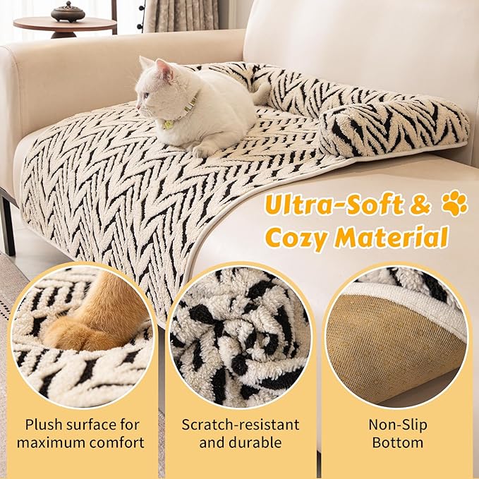 Calming Dog Bed Mats with Neck & Head Support, 31.5 x 23.62 inch Black | for Small and Medium Dogs & Cats, Soft Flanne Couch Covers, Non-Slip, Machine Washable, Protects Sofa from Fur & Scratches