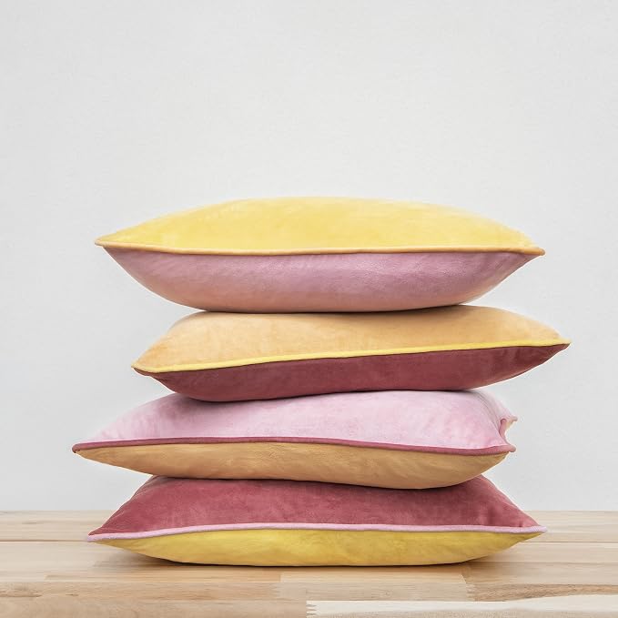 MONDAY MOOSE Decorative Throw Pillow Covers Cushion Cases, Set of 4 Soft Velvet Modern Double-Sided Designs, Mix and Match for Home Decor, Pillow Inserts Not Included (12x20 inch, Yellow/Pink)