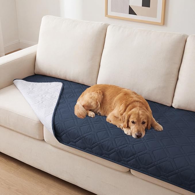 PrinceDeco Waterproof Couch Cover for Dogs Washable Dog Blanket for Bed Couch Sofa Outdoor Bed Cover with Anti-Slip Back(30.5x82 Inch,Navy) | Pet Friendly, Soft Fabric, Anti-Slip Back, Washable Durable Furniture Protector for Dogs Cat Kids, 30.5" x 82"...