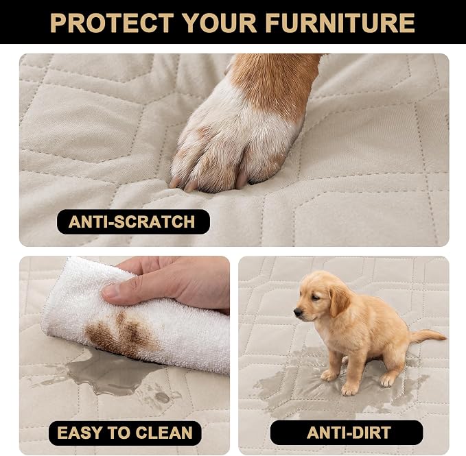 PrinceDeco Couch Cover for Dogs Waterproof Blanket Sofa Covers Washable Dog Couch Cover for 3 Cushion Anti-Slip Sofa Slipcover for Furniture Sofa, Crate, RV Seats,Car, Pet (30.5x82 Inch,French Oak)