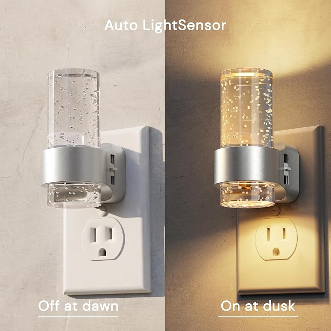 L LOHAS LED Night Lights Plug into Wall, 4 Pack Mini Dimmable Night Light | Dusk-to-Dawn, Soft White/Cool White/Amber 3 Light Color, 0-100LM Adjustable Brightness, Bubble Nightlight for Hallway