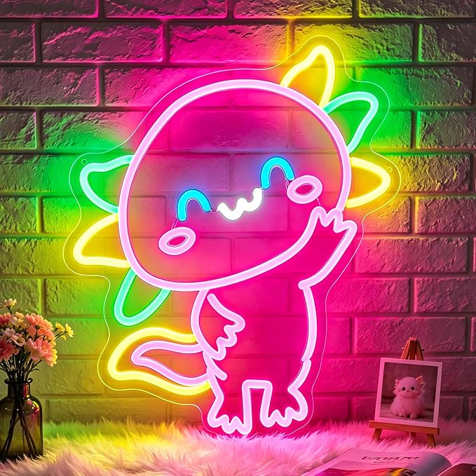 Neon Sign, Axolotl Neon Signs for Wall Decor LED Signs Neon Light | Axolotl Neon Sign for Bedroom, Kids Room, Living Room, Game Room, Bar, Party, Home Decor, Gift, Pink Decor, USB Powered