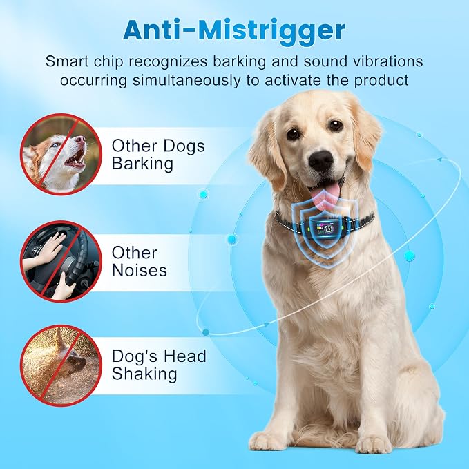 Bark Collar for Large Medium Small Dogs, Safe & Humane Bark Collar with Beep Vibration, Recordable & Rechargeable Bark Collars, Smart Protection Technology Waterproof Dog Training Collar