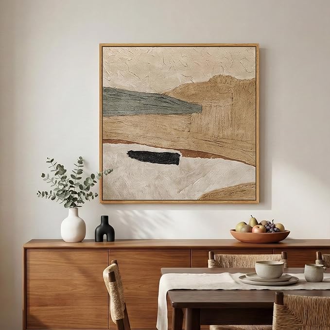 Framed Neutral Abstract Wall Art, Large Modern Canvas Prints Paintings Artwork for Walls, Minimalist Earth Tone Abstract Pictures for Living Room Lounge Dining Bedroom Office Wall Decor 30x30 In
