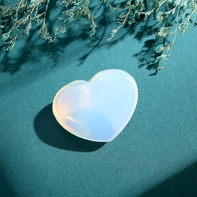 MAIBAOTA 45 mm Opalite Stones Heart Love Crystal Valentines Gifts for Herfriend Wife Opal Stone Reiki Crystal Gemstone Worry Stones for Anxiety