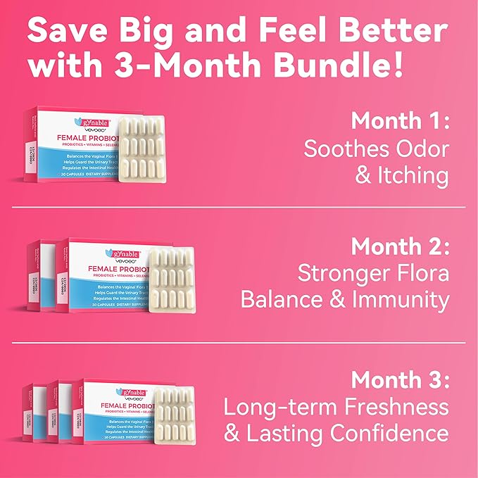 Gynable Vaginal Probiotics for Women,Female Probiotic for pH Balance with Lactobacillus 5 Billion CFU Probiotics Blend,Selenium-Vitamin D3,Promote Healthy Vaginal Odor & Vaginal Flora,60 Count
