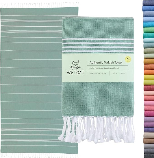 WETCAT Turkish Beach Towel Oversized (38"x71") 100% Turkish Cotton, Made in Turkey - Sand Free, Extra Large, Ultra Soft, Quick Drying, Compact & Lightweight for Travel - Teal