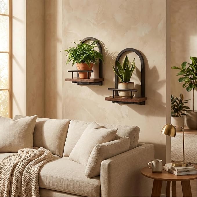 Amaoot Floating Shelves Set for 2, Wall Plant Holder Shelf, Wall Planters | Wall Planters for Indoor Plants, Hanging Shelves Wall Shelf Plant Holder for Living Room Decor, Bathroom, Bedroom, Kitchen