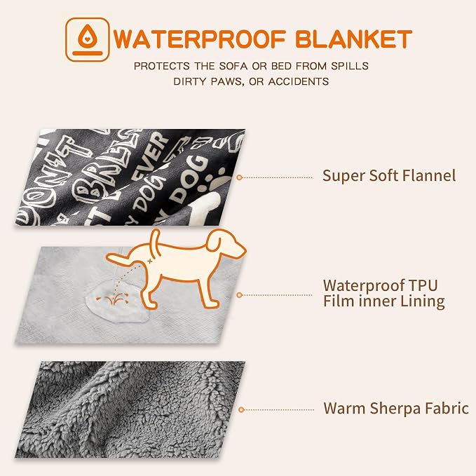 Waterproof Pet Blanket for Small Dogs and Cats 30"x40" | Washable Dog Blanket, Soft Fluffy Sofa Car Bed Protector, Reversible Sherpa Fleece Puppy Blanket, Letters
