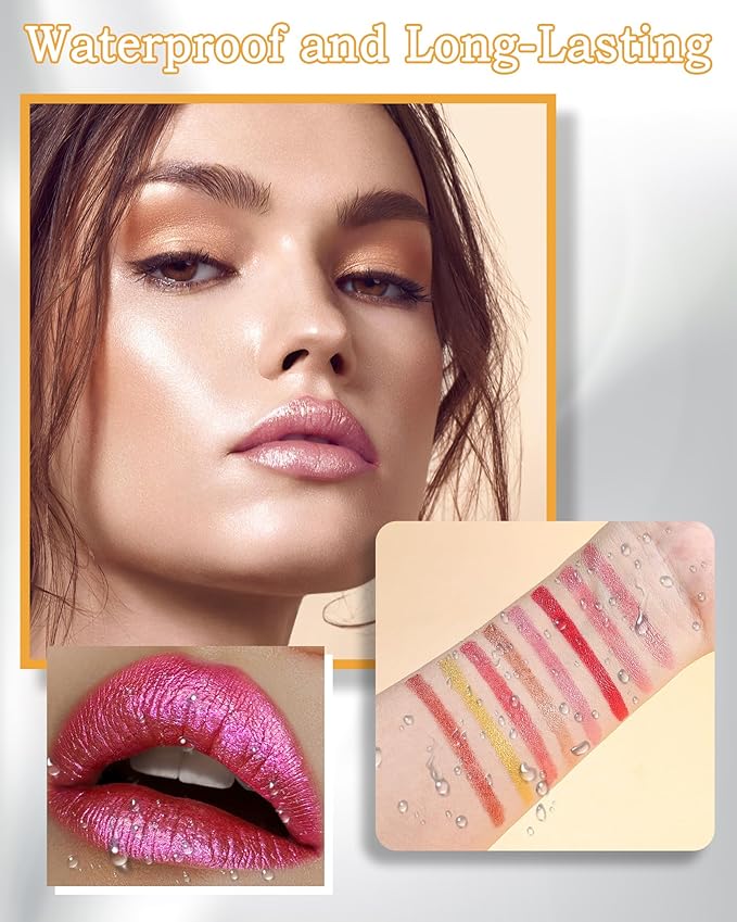 Brown Glitter Lipstick Lip Liner,Shimmer Metallic Matte Long-Lasting Waterproof Non-stick Lip Stain Tint,High Pigmented Lip Gloss Full Coverage lipcolor Pen,Christmas Makeup Gift for Women-05