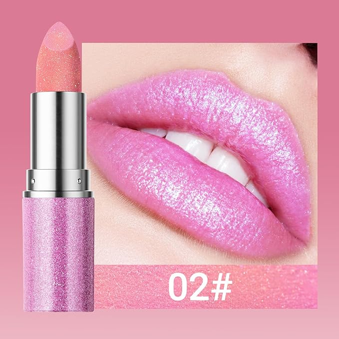 Erinde Glitter Shine Lipstick, Pearl Diamond Shimmery Creamy Lipcolor, Hydrating Glimmer Finish Lipsticks with Creamy Texture, Long Lasting High Pigmented Metallic Lip Stick Lip Stain, 02 Light Pink