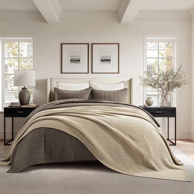 EVERGRACEHOME Chunky Chenille Knit Throw Blanket, 90 x 90, Sand Dune | Sculpted Moss Stitch, Chic Modern Farmhouse, All-Season Warmth, OEKO-TEX® Certified, Oversized Queen for Couch, Bed, Sofa
