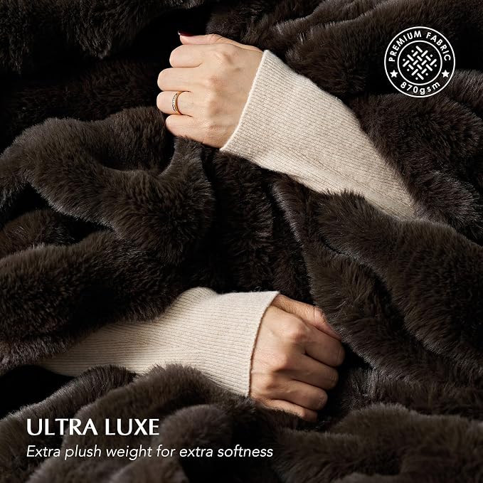 Faux Rabbit Fur Bubble Throw Blanket, 50"x60", Dark Brown | Ultra Soft, Luxury Faux Rabbit Fur Throw, Thick Warm Bubble Blanket, Cozy Fluffy Reversible, for Bed, Couch, Chair, Sofa