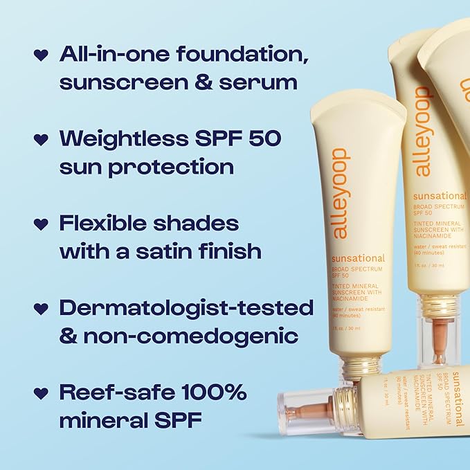 Alleyoop Sunsational Tinted Moisturizer SPF 50 for Face Broad Spectrum – 100% Mineral Face Sunscreen with Jojoba, Hydrating & Soothing Tinted Sunscreen, Vegan & Cruelty-Free (Ray)