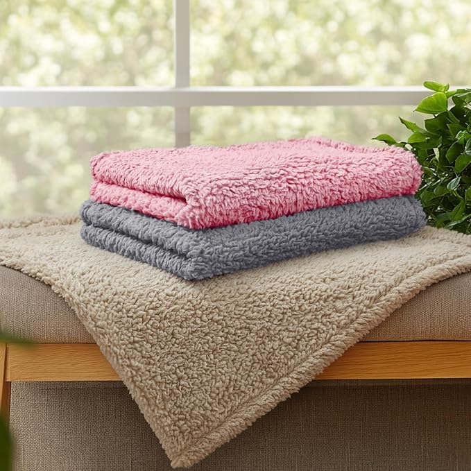 Luciphia 3 Pack Soft Sherpa Fleece Blankets for Dogs Cats Puppies,30"x20" | Fluffy Throw Blanket Washeble for Crate Bed Couch Indoor. Cozy Pet Blanket, Puppy Essentials Dog gift,Beige/Pink/Grey,Medium