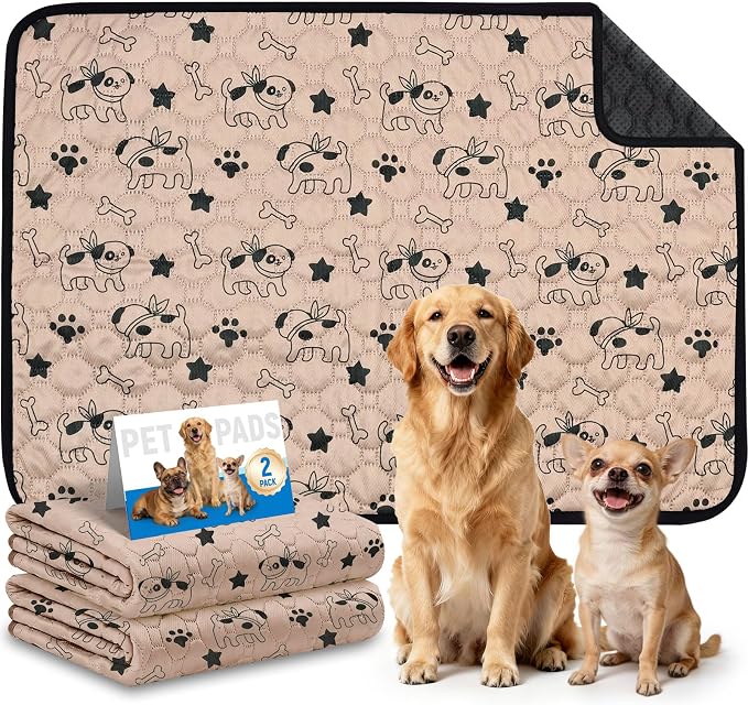 2 Pack Washable Pee Pads for Dogs, Absorbent Reusable Puppy Training Pads, Leakproof, Non-Slip, Waterproof Cat Doggie Pad Pet Potty Mat for Indoor&Outdoor, Whelping, Crate, Coffee 20"x28"