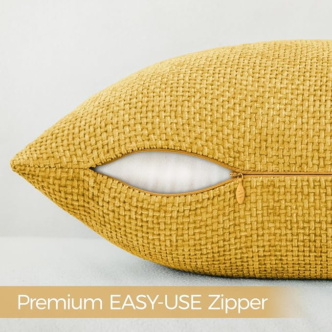 a moment Yellow Chenille Throw Pillow Covers 20x20 Inch Pack of 2 Modern Decorative Throw Pillow Covers Farmhouse Cross Covers Home Decor for Sofa Bedroom Living Room