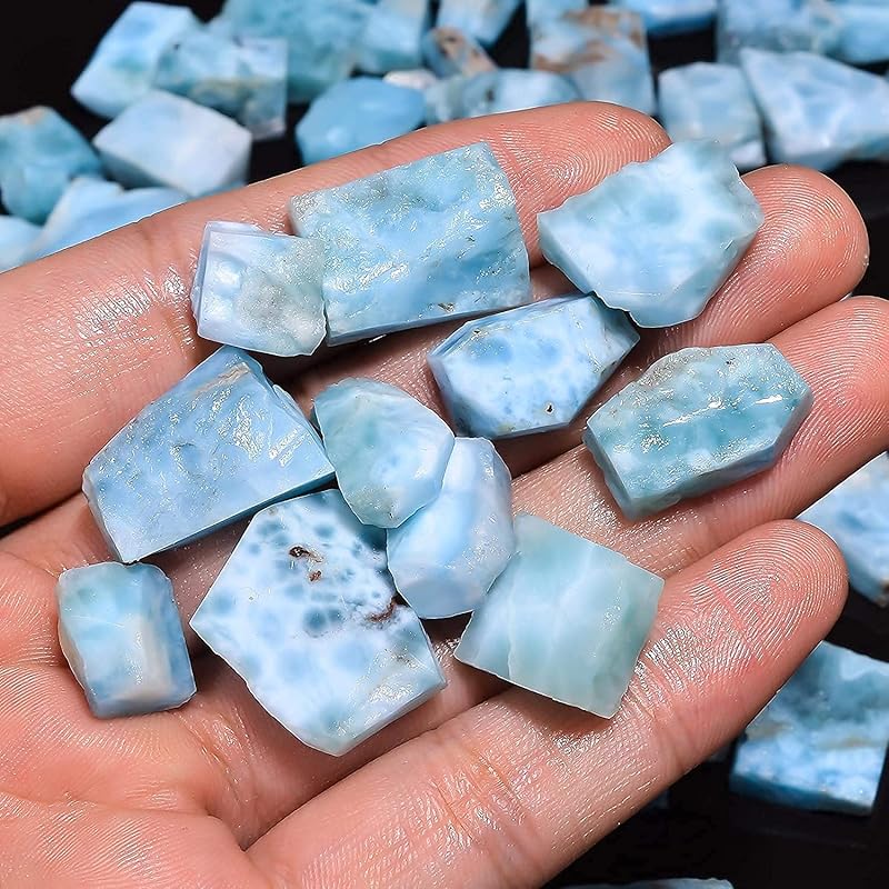GEMKORA™ 4 to 5pcs, 50 carats Raw Larimar Gemstones Wholesale Natural Rough Crystals Lot, Jewelry Making Loose Gemstone, DIY, Wire Wrapping, Reiki, Wikka, Healing Crystals, Bulk Gemstone Deal