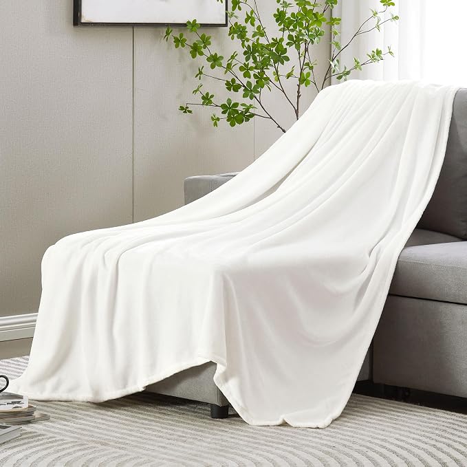 DREAMNINE Oversized Soft Fuzzy Fleece Throw Blanket Twin Size 60" x 80", Decorative Large Solid Lightweight Velvet Bed Blankets,Big Cute Cozy Accent Shaggy Microfiber Flannel Blanket for Bedroom,White