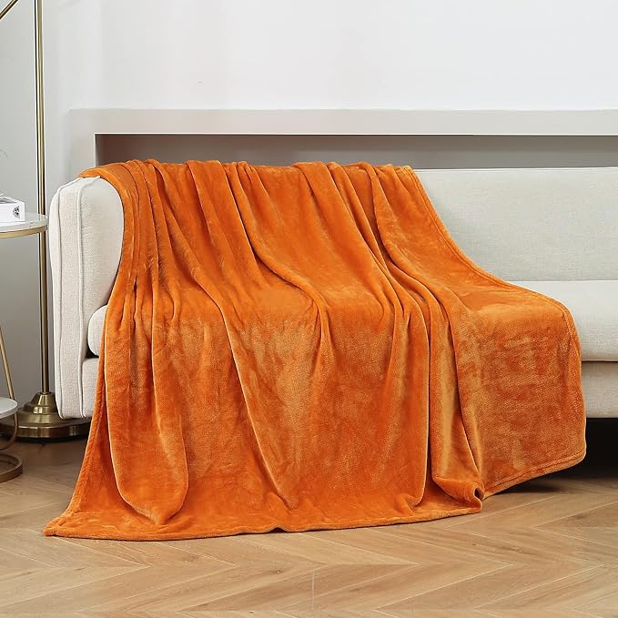 Burnt Orange Fleece Plush Throw Blanket 50"x60"for Couch Fuzzy Cozy Flannel | Super Soft Lightweight Microfiber Blanket for Sofa Bed bedroom Home Decor All Season,Birthday Gifts for Women Mom Adult