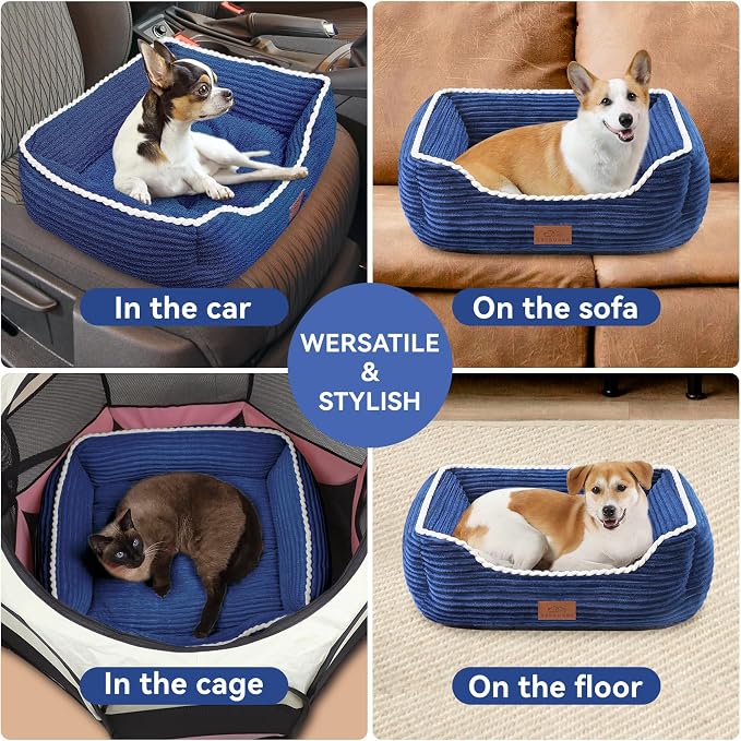 Zerbuger 25in Blue Rectangle Cat Dog Bed Machine Washable Sleeping Sofa | for Large Medium Small Pets Indoor Outdoor, Non-Slip Bottom Soft Puppy Bed Durable Orthopedic Calming Pet Cuddler