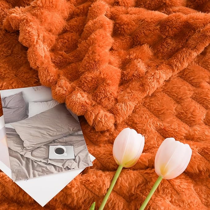 Excervent Big 3D Clouds Stylish Blanket for Bed, 60x80 Inches, Burnt Orange | Big Decorative Fuzzy Flannel Fleece Throw Blanket for Sofa Bed Couch, Super Soft Cozy, Suitable for All Seasons