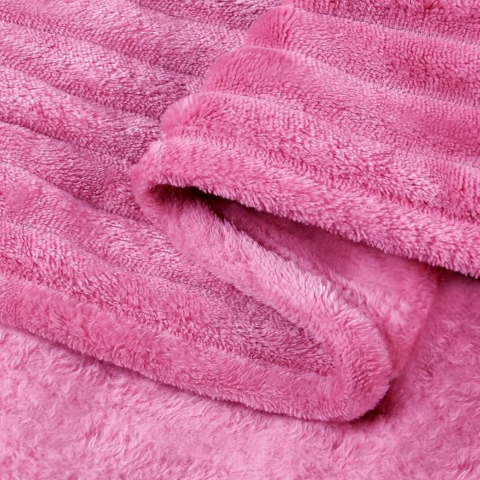 BEDELITE 3D Ribbed Hot Pink Fleece Throw Blanket for Couch, 50x60 Inch | Soft Warm Decorative Fluffy Blanket, Cozy Plush Lightweight Fuzzy Throw Blanket for Bed Sofa Home Room Decor, Gift for Women