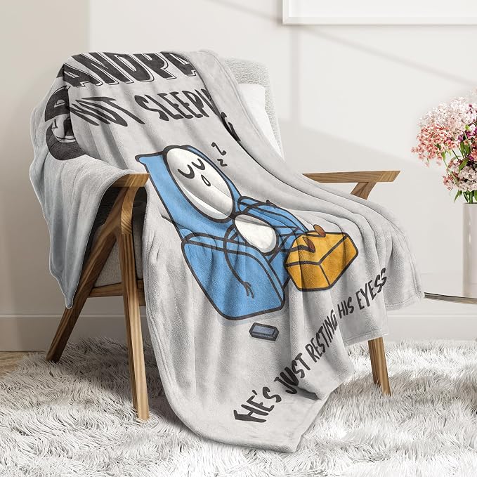 Funny Grandpa Gifts from Grandkid, Grandpa is Not Sleeping Blanket | Grandpa Birthday Gifts, Super Soft Throws Blanket for Napping, Promoted to Grandpas Gifts, 60" x 50"(Gray)