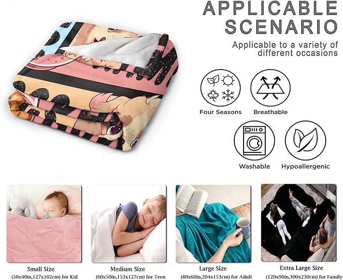 Anime Blanket for Girls - Kawaii Decor for Women, Ramen Dogs Boba Flannel Blanket - Luxurious Warm and Cozy, S 40X50 Inch for Kids/Child