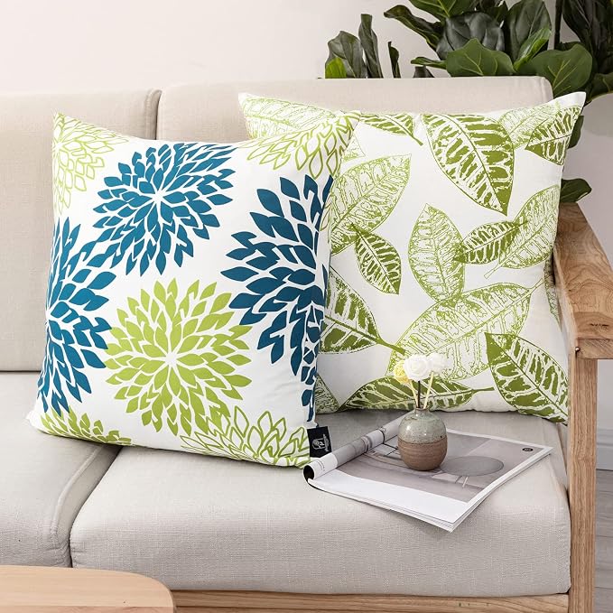 Phantoscope Set of 4 New Living Series Throw Decorative Pillow Cover Cushion Cover, Blue and Green, Print, 12 x 20 inches, 30 x 50 cm