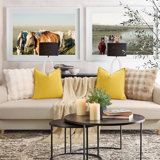 Yellow Pillow Covers 22x22 Set of 2 Chenille Throw Pillow Covers with Elegant Design Soft and Luxurious Decorative Throw Pillows for Couch, Bed, and Home Decor