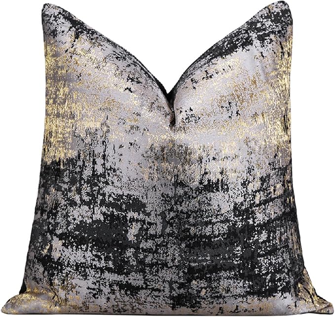 vctops Gold and Black Decorative Luxurious Throw Pillow Covers Jacquard Square Cushion Cases Pillowcase for Bed Sofa Couch Chair Car Home Decor (Gold Black,18"x18")